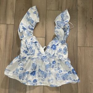 Elegant Blue Floral Women's Blouse